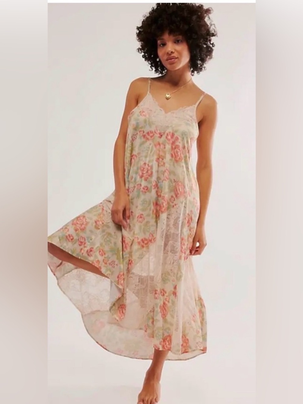 FREE PEOPLE First Date Slip Dress Floral‎ Lace Satin Cream S